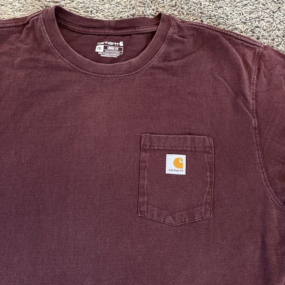 Carhartt Loose Fit T-Shirt Men 2XL Red‎ Maroon Sleeve Crew Neck Cotton Tee Faded - Picture 2 of 3